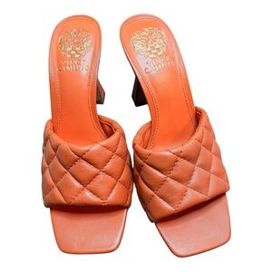 Vince Camuto Women's Orange Quilted Slide Sandals 4 Inch Heel Size 7
